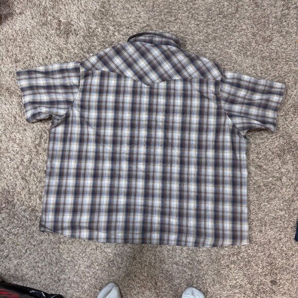 Wrangler Western Mens Plaid Short Sleeve Pearl Snap Shirt 3XL Cotton Blue White - Picture 5 of 6